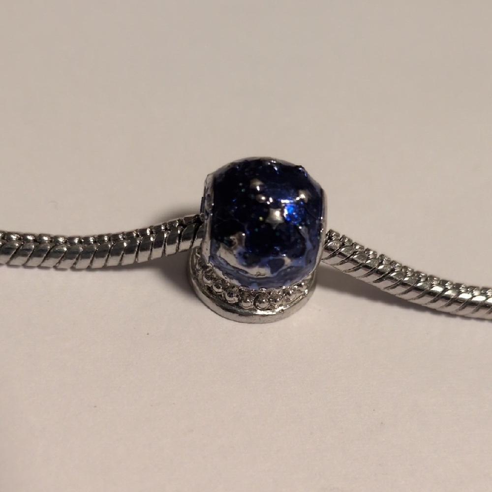 Silver and‎ Blue Enamel Universe Globe Stars Charm for Pandora Style Bracelet